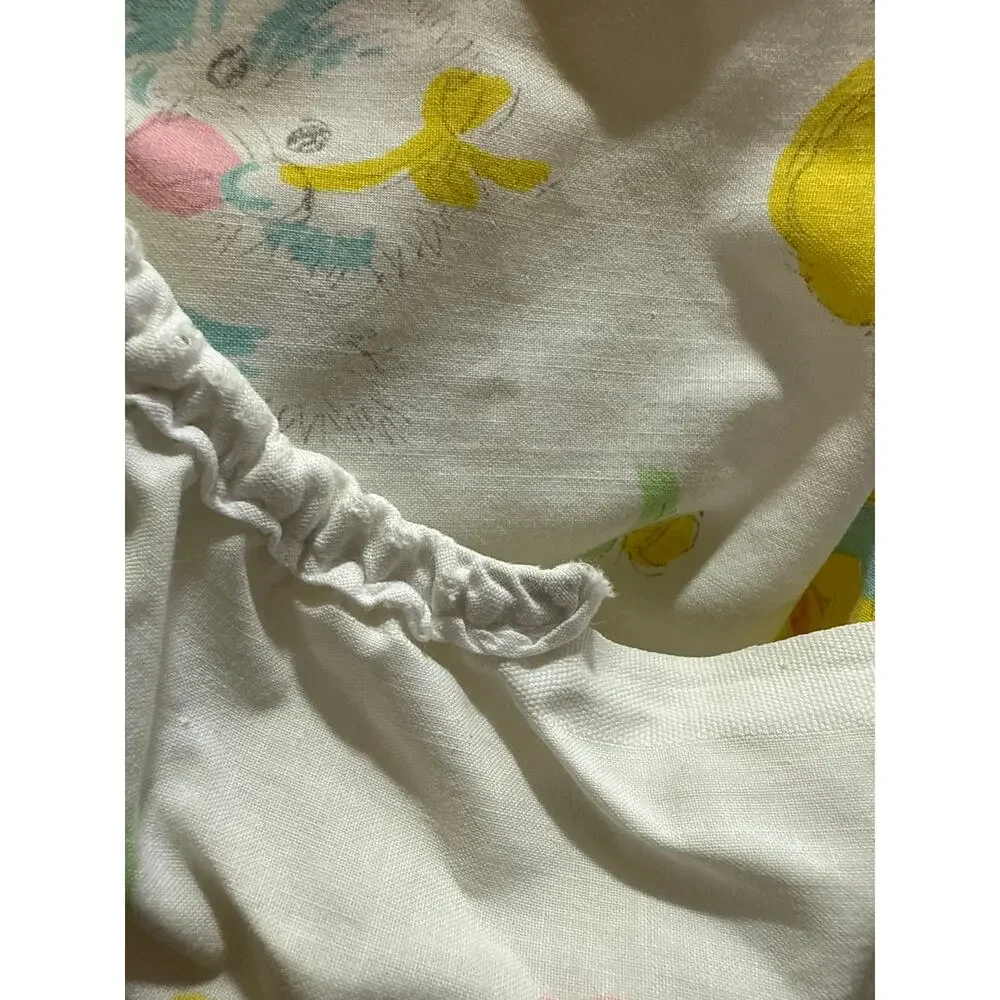 Vintage Cotton Crib Sheet Yellow White Pink Ducks Birds‎ Green Blue